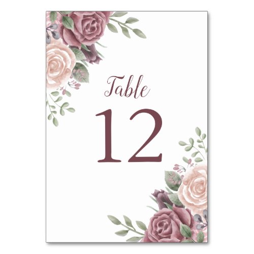 Pink Boho Dusty Rose Watercolor Floral  Table Numb Table Number