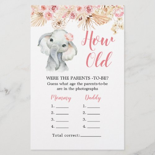 Pink Boho Elephant Baby Shower How Old Parents