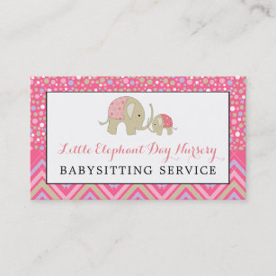 Pink Boho Elephant, Babysitter, Daycare, Nursery Business Card