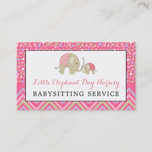 Pink Boho Elephant Babysitter Daycare Nursery Business Card