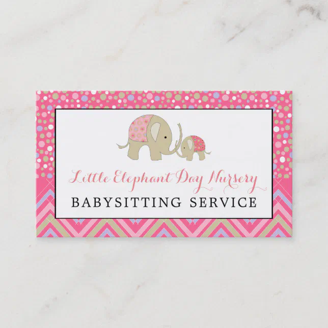 Pink Boho Elephant, Babysitter, Daycare, Nursery Business Card Zazzle