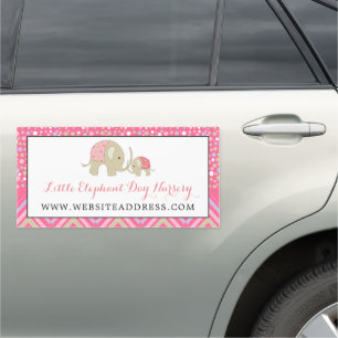 Pink Boho Elephant, Babysitter, Daycare, Nursery Car Magnet