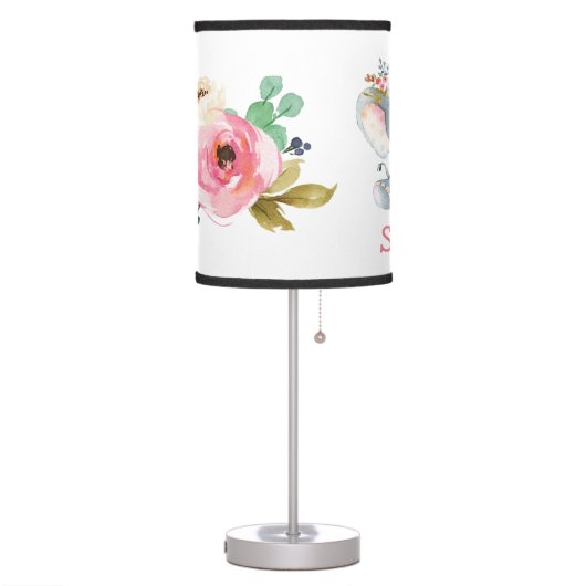 Pink Boho Elephant Floral Baby Girl Nursery Table Lamp (Left)