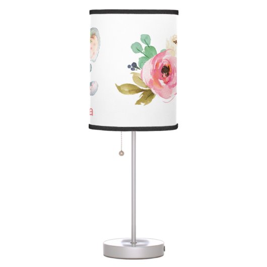 Pink Boho Elephant Floral Baby Girl Nursery Table Lamp (Right)