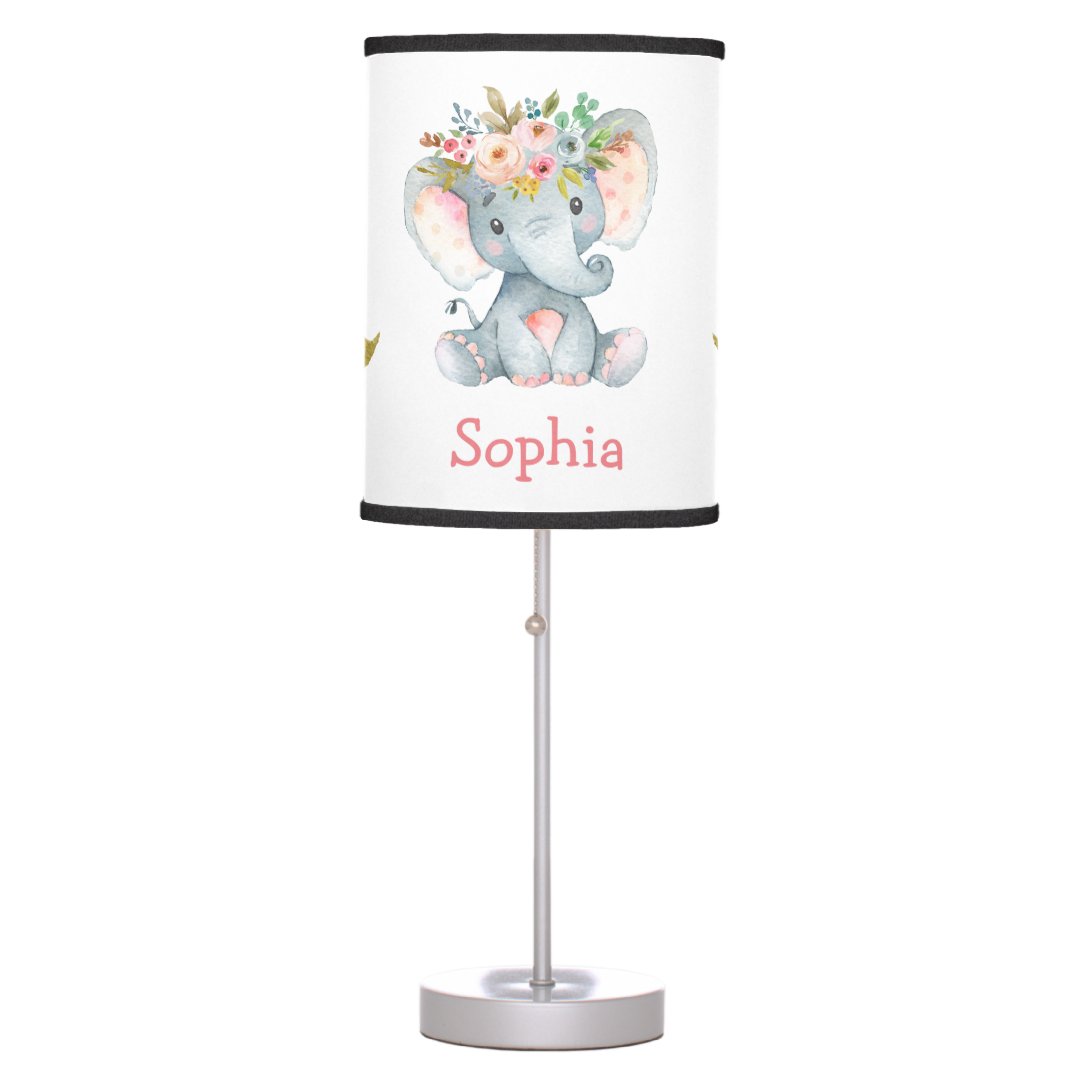 Pink Boho Elephant Floral Baby Girl Nursery Table Lamp Zazzle