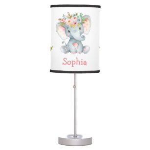 Pink Boho Elephant Floral Baby Girl Nursery Table Lamp
