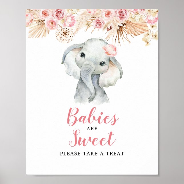 Pink Boho Elephant Girl Babies are Sweet Sign (Front)