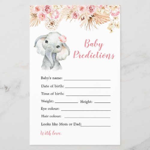 Pink Boho Elephant Girl Baby Prediction Game