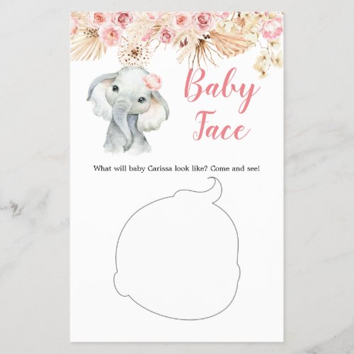 Pink Boho Elephant Girl Baby Shower Baby Face Game