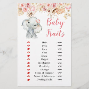 Pink Boho Elephant Girl Baby Shower Baby Traits
