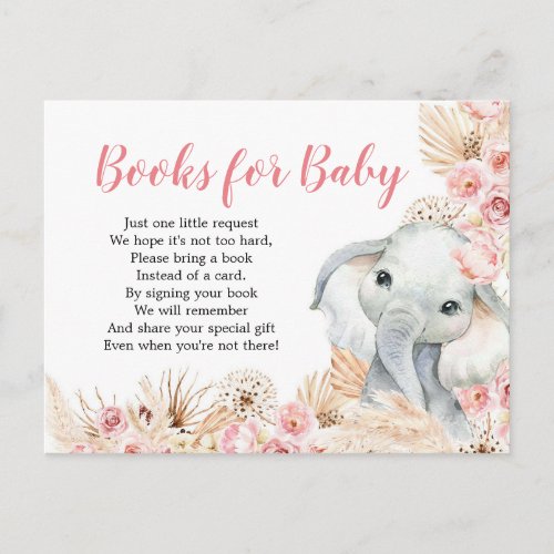 Pink Boho Elephant Girl Baby Shower Books for Baby Invitation Postcard