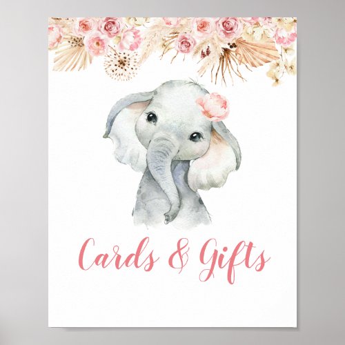 Pink Boho Elephant Girl Baby Shower Cards  Gifts Poster