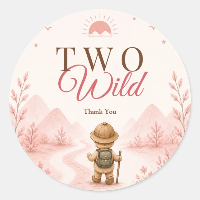 Pink Boho Explorer Kids Birthday Classic Round Sticker (Front)