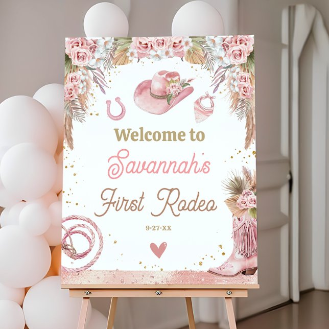 Pink Boho First Rodeo 1st Birthday 16x20 Welcome Foam Board (Pink Boho First Rodeo 1st Birthday 16x20 Welcome Sign Foam Board)