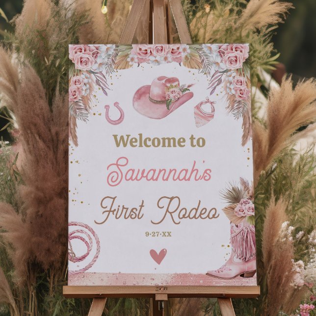 Pink Boho First Rodeo 1st Birthday 18x24 Welcome Foam Board (Pink Boho First Rodeo 1st Birthday 18x24 Welcome Sign Foam Board)