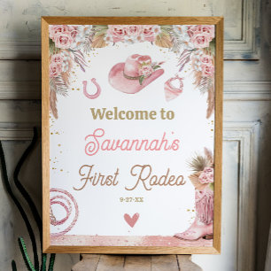 Pink Boho First Rodeo 1st Birthday 18x24 Welcome Poster