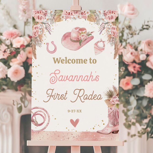 Pink Boho First Rodeo 1st Birthday 20x30 Welcome Foam Board (Pink Boho First Rodeo 1st Birthday 20x30 Welcome Foam Board)