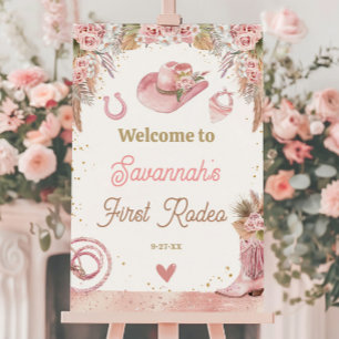 Pink Boho First Rodeo 1st Birthday 24x36 Welcome Foam Board