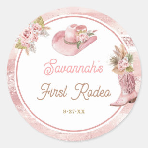 Pink Boho First Rodeo 1st Birthday Classic Round Sticker