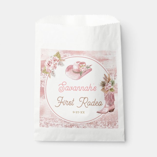 Pink Boho First Rodeo 1st Birthday Favor Bag (Front)