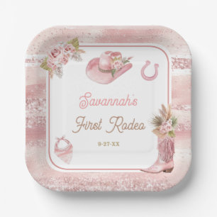 Pink Boho First Rodeo 1st Birthday Paper Plates