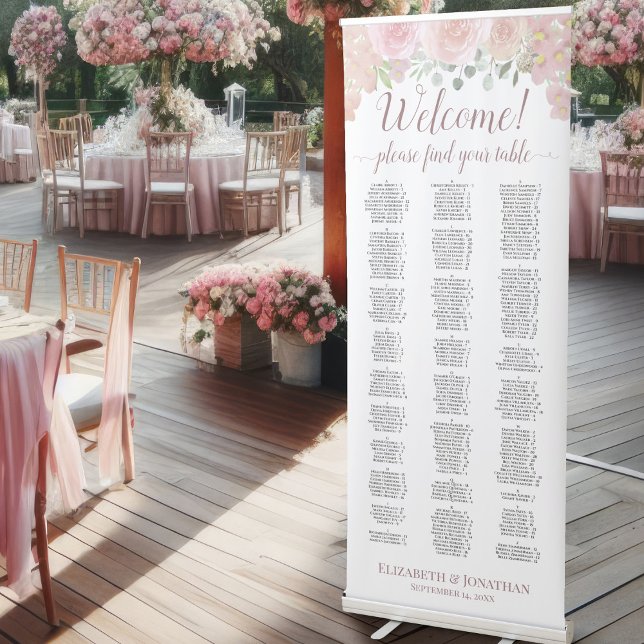 Pink Boho Floral Alphabetical Seating Chart Retractable Banner (Creator Uploaded)