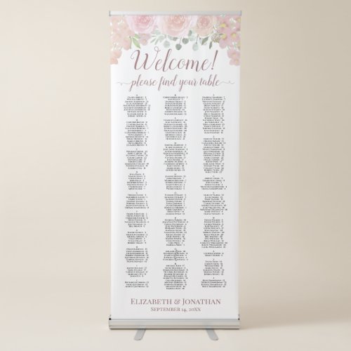 Pink Boho Floral Alphabetical Seating Chart Retractable Banner