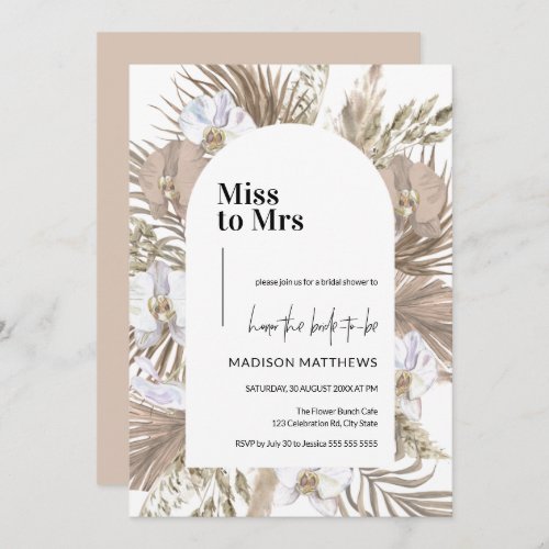 Pink Boho Floral Arch Miss to Mrs Bridal Shower  Invitation