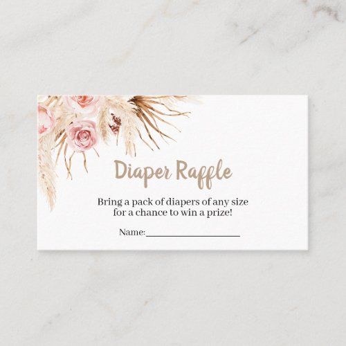Pink Boho Floral Baby Shower Diaper Raffle Business Card