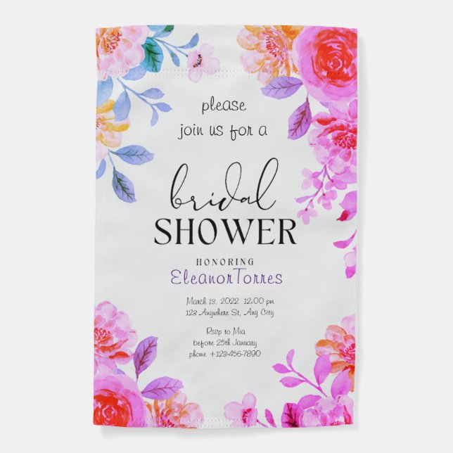 Pink boho floral bridal shower invitation garden flag (Front)