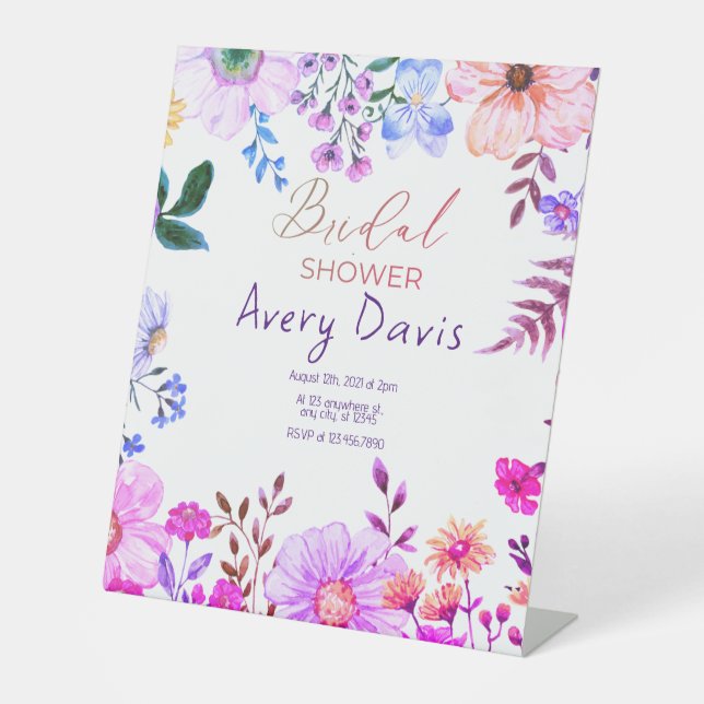 Pink boho floral bridal shower pedestal sign (Front)