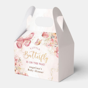 Pink Boho Floral Butterfly Baby Shower Favor Boxes