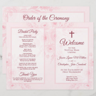 Pink Boho Floral DIY Fold Catholic Wedding Program