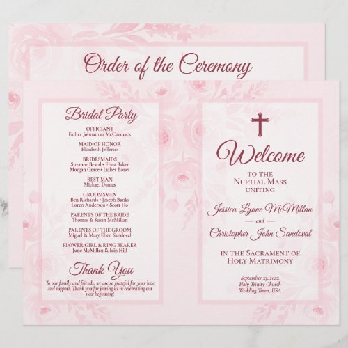 Pink Boho Floral DIY Fold Catholic Wedding Program