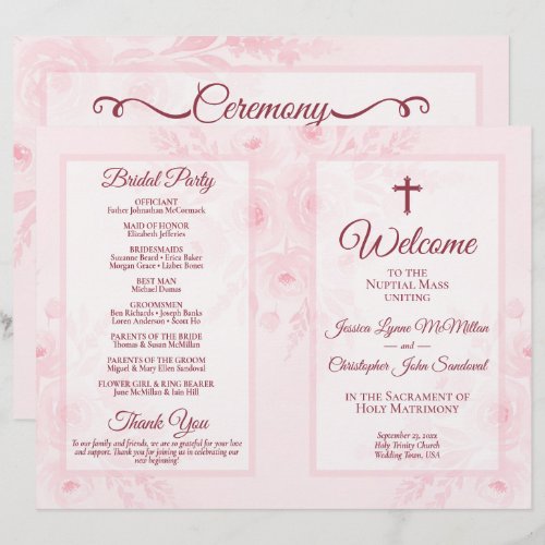 Pink Boho Floral DIY Fold Catholic Wedding Program