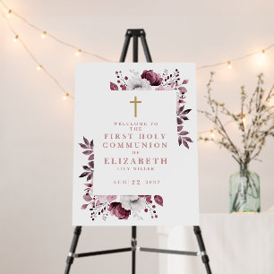 Pink Boho Floral Holy Communion Welcome Sign