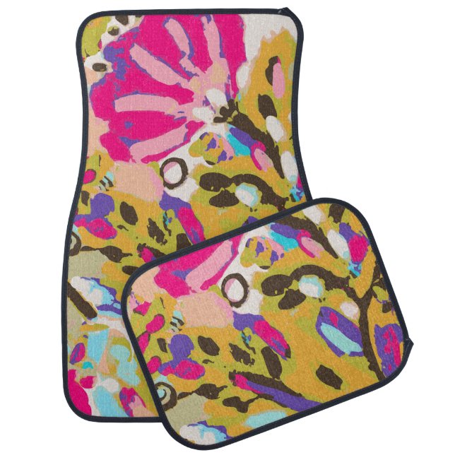 Pink Boho Floral I Car Floor Mat (Set)