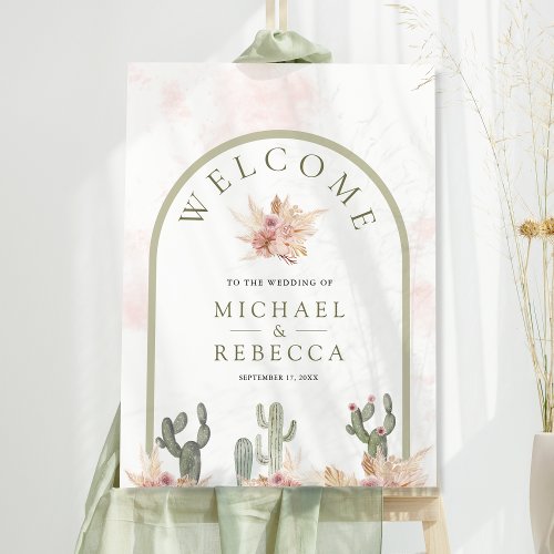 Pink Boho Floral Pampas Cactus Wedding Welcome Foam Board