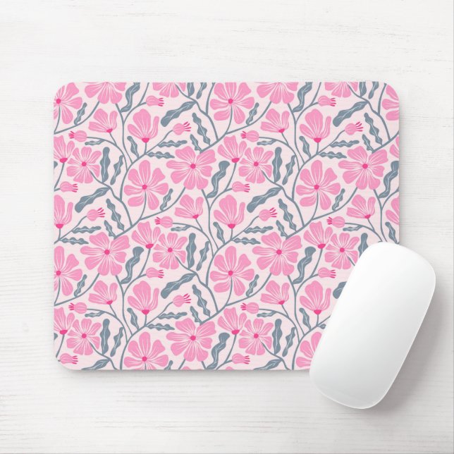 Pink Boho Floral Pattern Mouse Pad (With Mouse)
