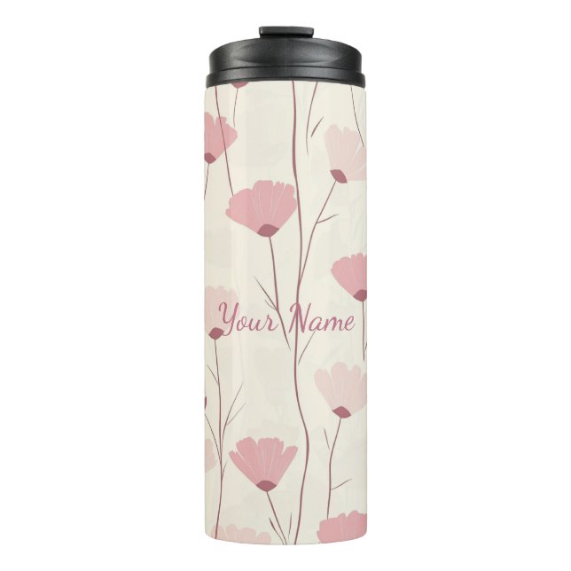 Pink Boho Floral Pattern Personalized Thermal Tumbler (Front)
