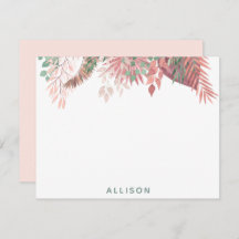 Pink Boho Floral Personalized Flat Note Card