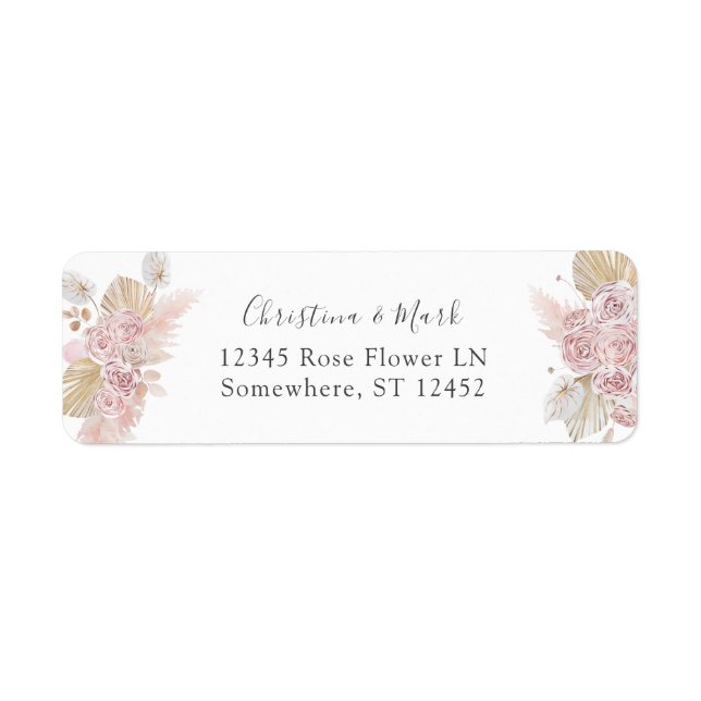 Pink Boho Floral Return Address Label (Front)