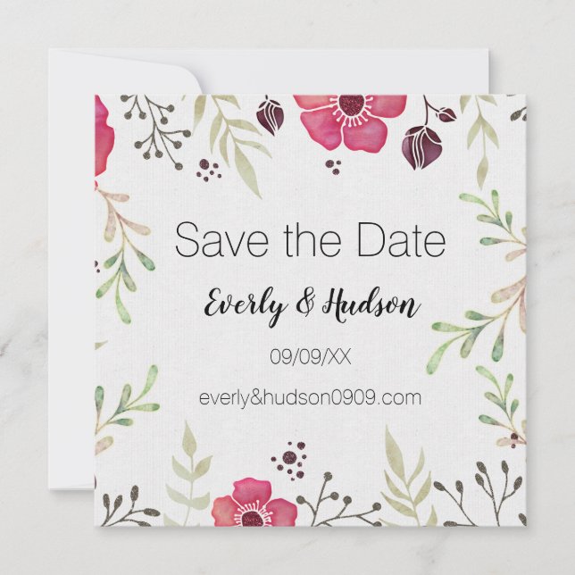 Pink Boho Floral Save the Date (Front)