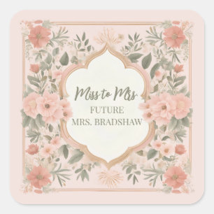 Pink Boho Floral Square Sticker