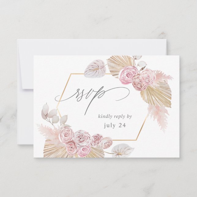 Pink Boho Floral w Meal RSVP (Front)