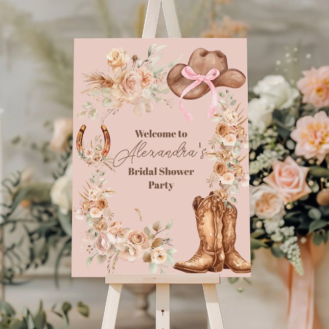 Pink Boho Floral Western Bridal Shower Foam Board (Creator Uploaded)
