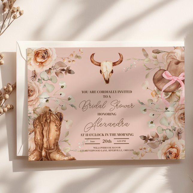 Pink  Boho Floral Western Bridal Shower Invitation (Creator Uploaded)