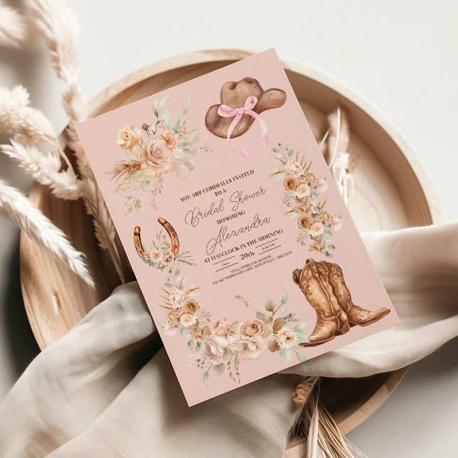 Pink Boho Floral Western Bridal Shower Invitation (Creator Uploaded)