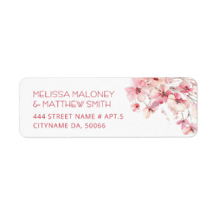 Pink Boho Floral White Wedding Label
