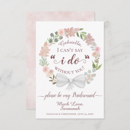 Pink Boho Floral Wreath Be my Bridesmaid Card